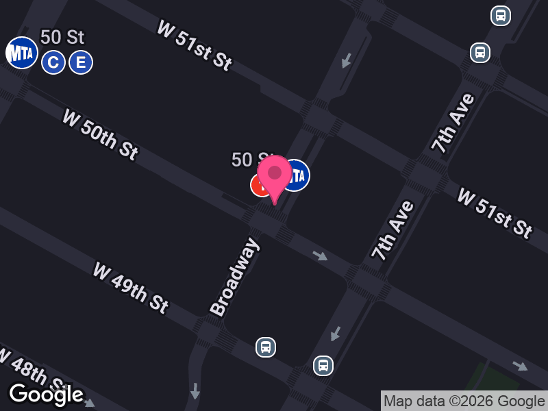 Street map around Spin NYC Times Square
