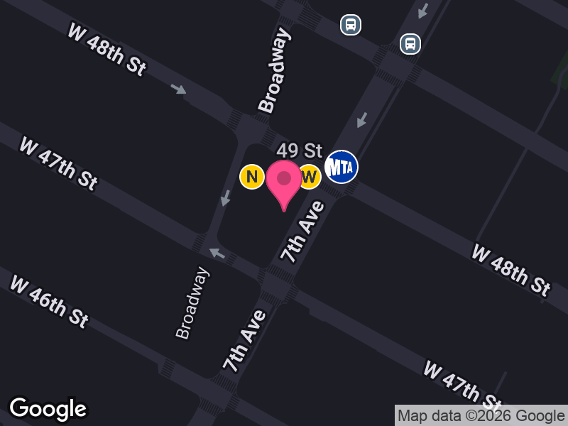 Street map around Bowtie Bar NYC at Renaissance New York Times Square Hotel