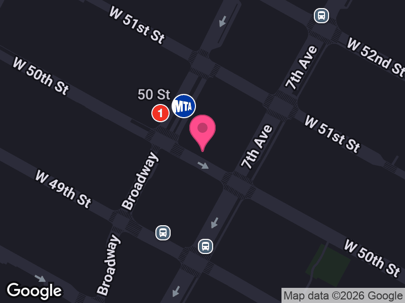 Street map around Applebee's Times Square 50th Street